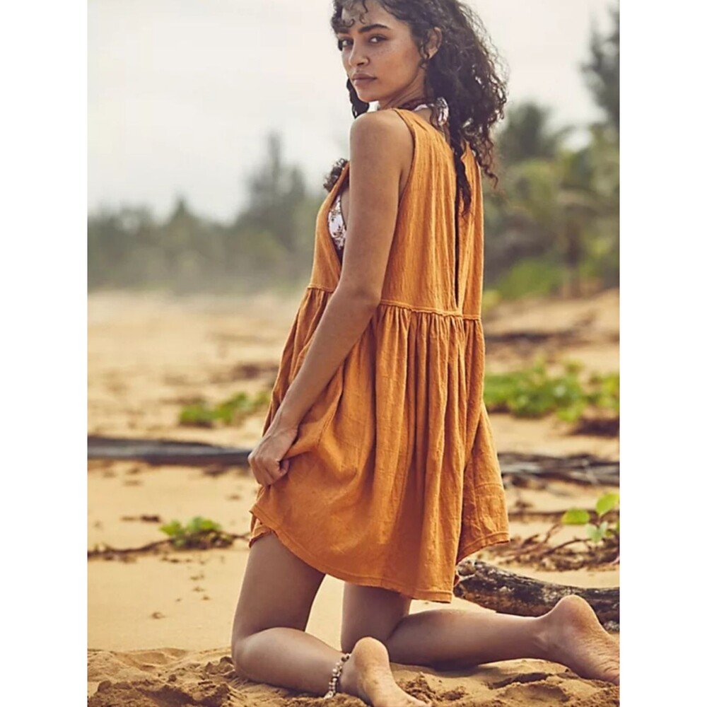 Free People Beach I'm Still Obsessed Sleeveless Mini Dress Mustard Yellow XS